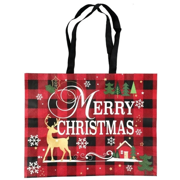 Other - New Christmas Woven Buffalo Plaid Tote Bag 17x13